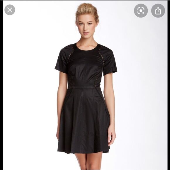 Rebecca Taylor Short Sleeve Poplin Cutout Knee Length Party Dress Black 10 - Picture 1 of 11